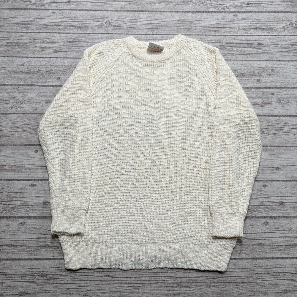 Vintage Sportelle Sweater Men's Medium White Cable Knit Acrylic Raglan Pullover